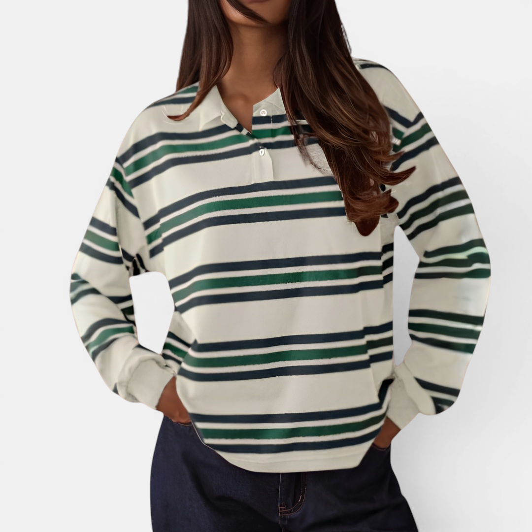 Hayley | Retro Stripe Contrast Polo Tee