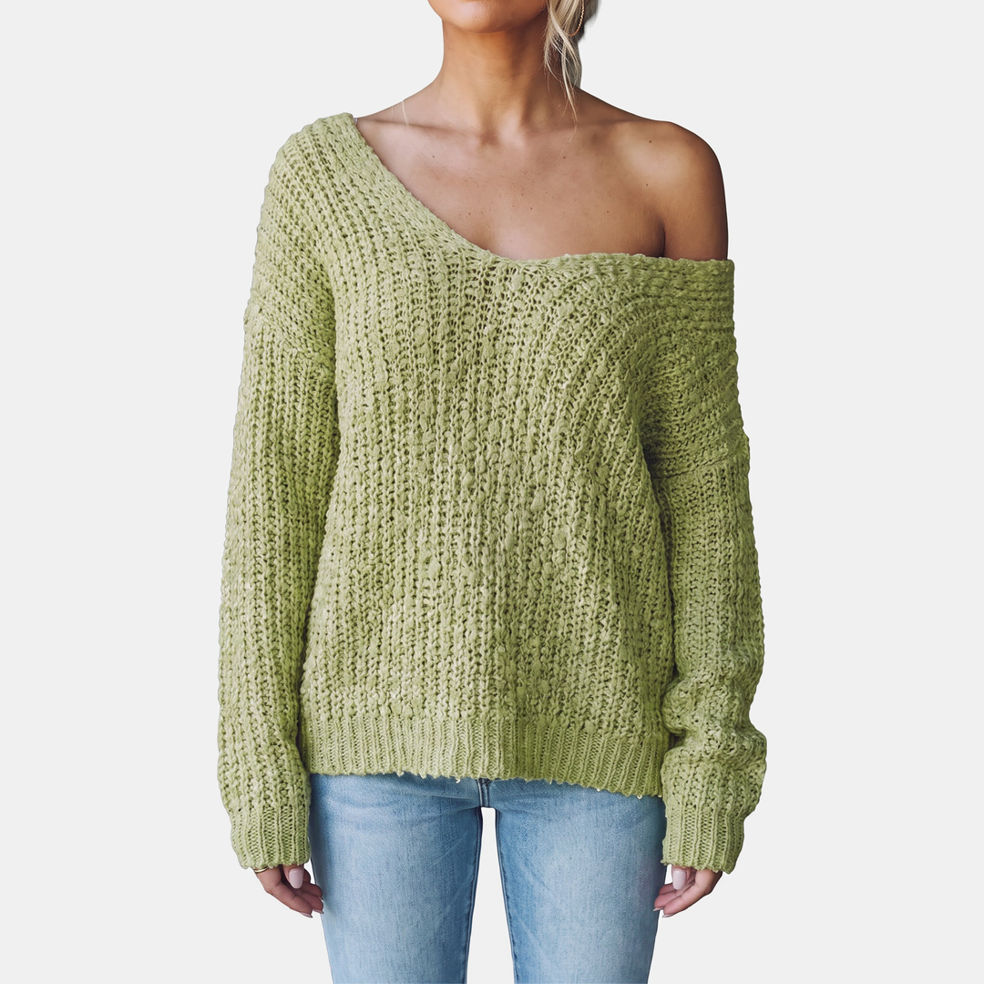 Women's Drop Shoulder Hollow Knit Pullover V | Neck Sweater