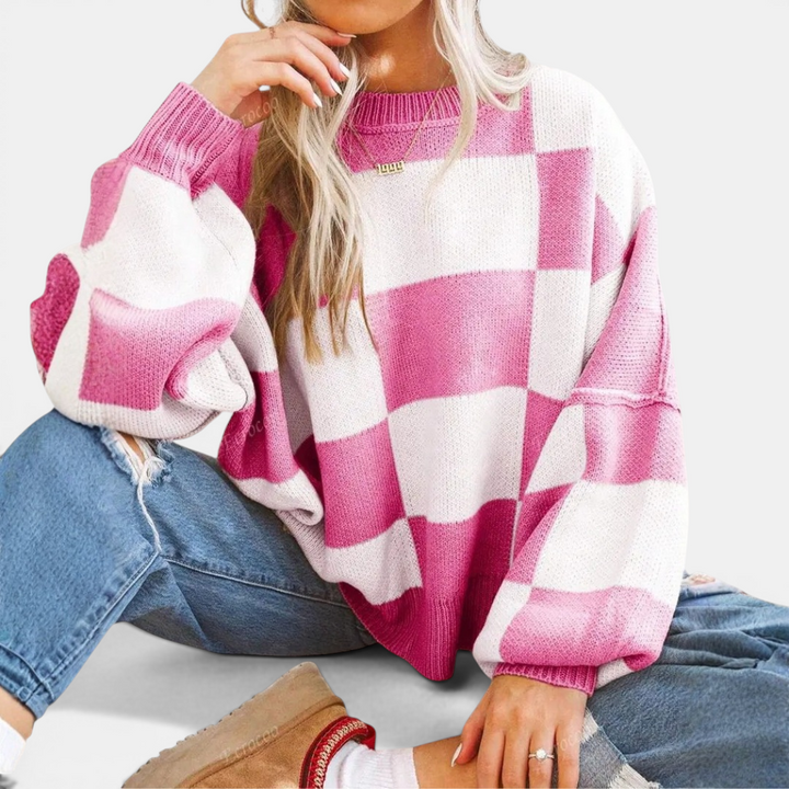 Kara | Cosy Plaid Drop-Shoulder Knitted Sweater