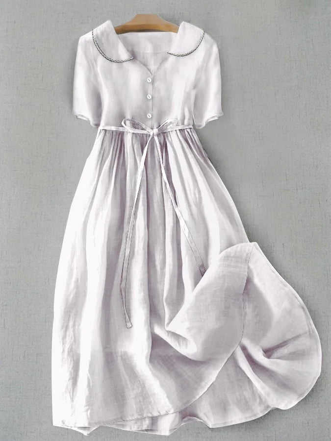 Ava | Elegant cotton-linen dress with half sleeves