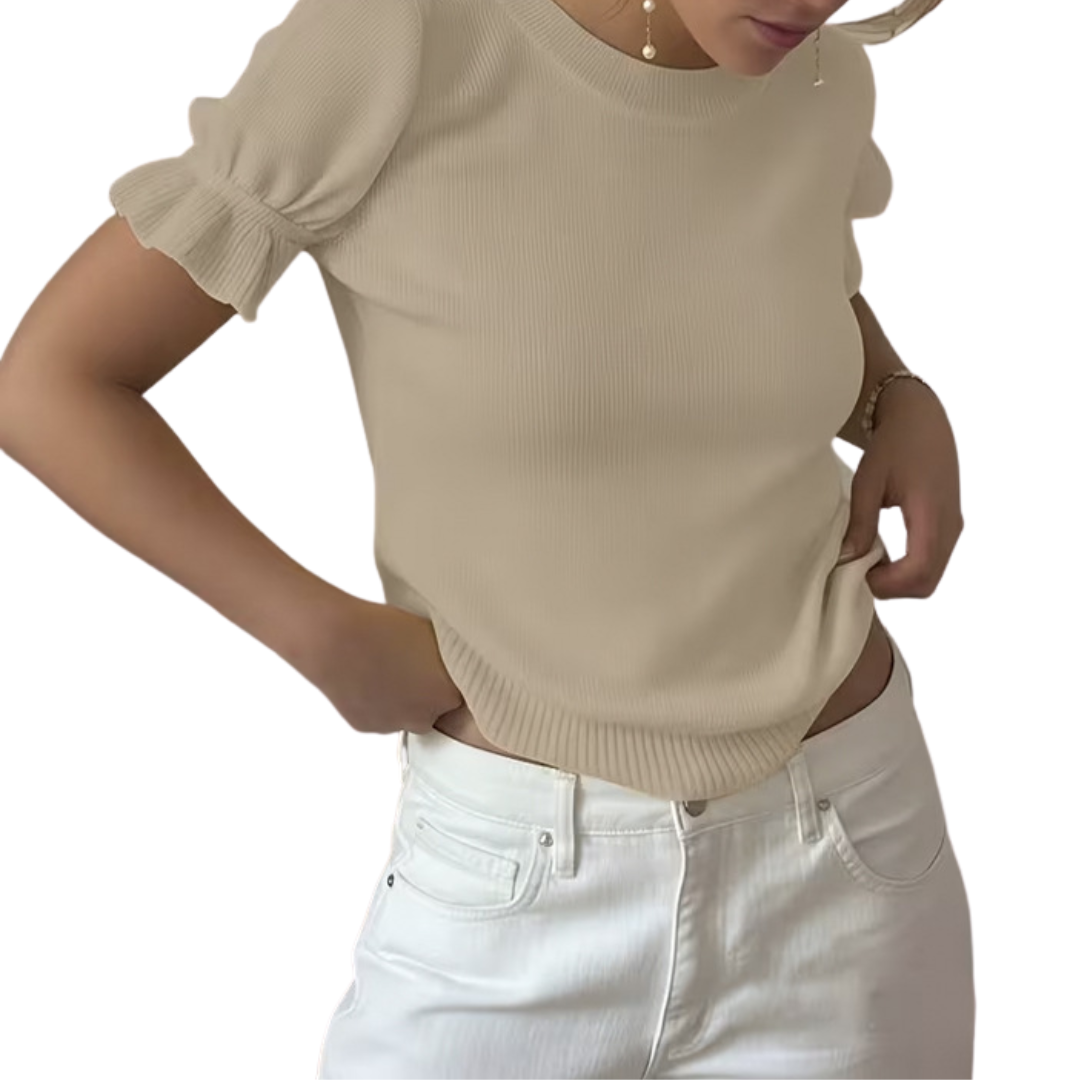 Charlotte | Relaxed Knit Pleated Short Sleeve Top