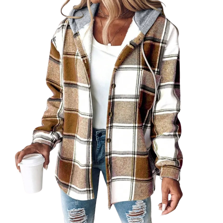 Natalie | Cosy Plaid Hooded Fleece Shirt Jacket