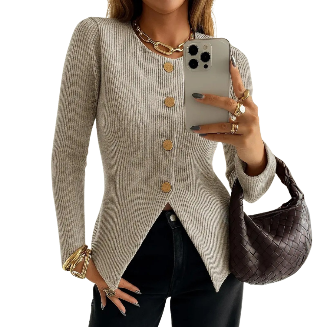 Charlotte | Twisted Ribbed Button-Front Knit Top