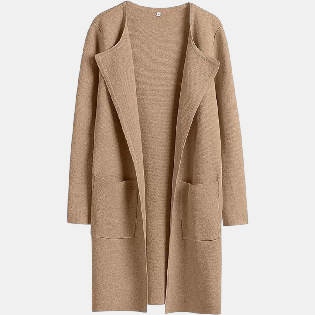 Women's Suit Collar Open Front Longline Knit Cardigan
