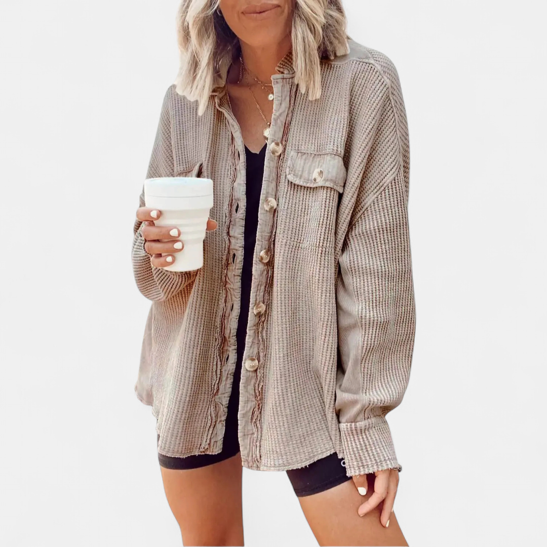 Kara | Relaxed Batwing Waffle Knit Shacket