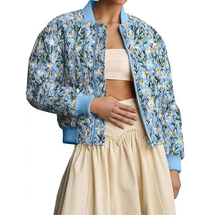 Kristy | Daisy Print Quilted Cropped Bomber Jacket