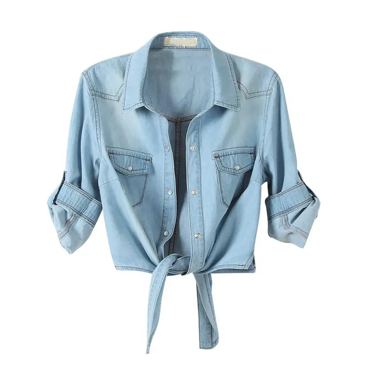 Verity | Knotted Crop Denim Cardigan