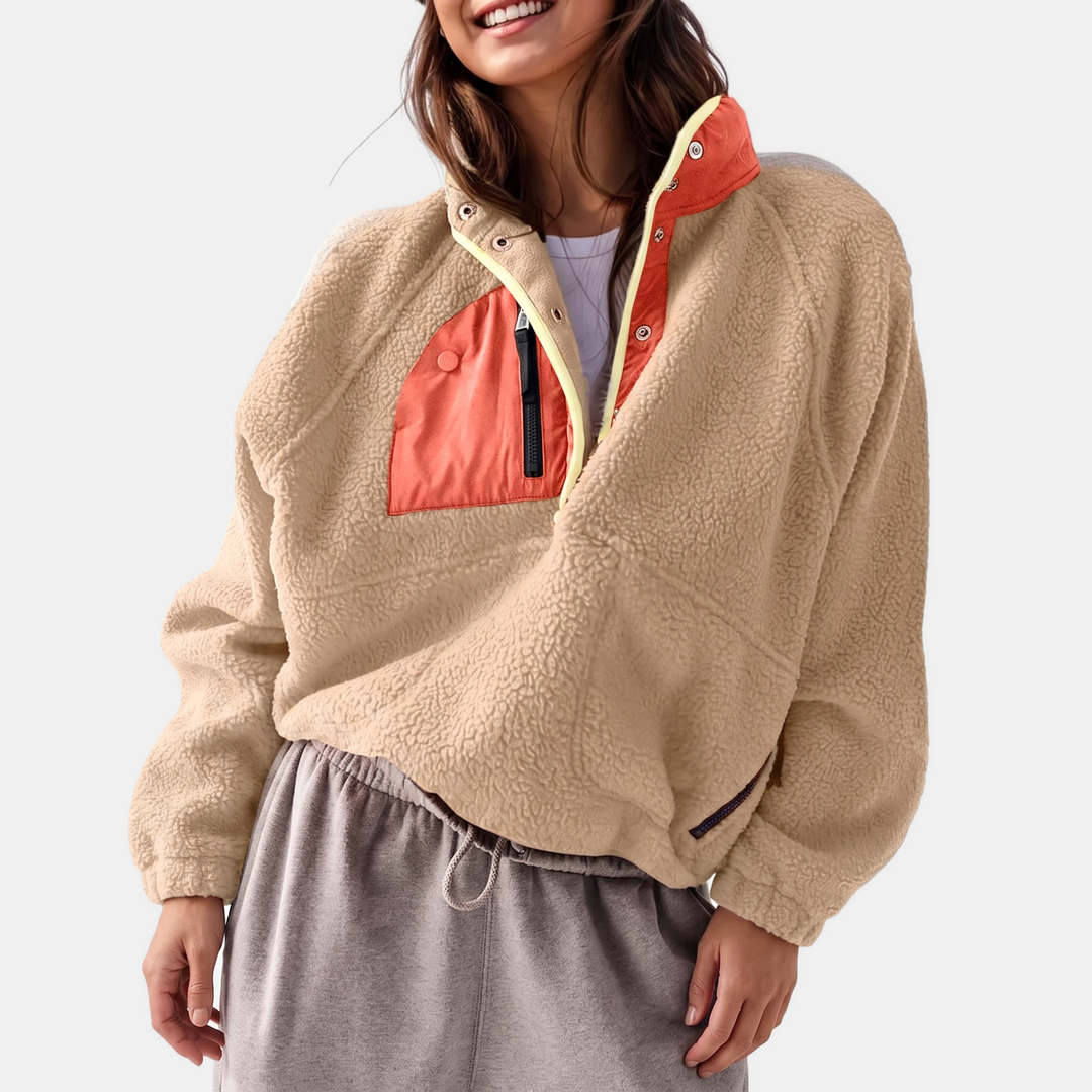 Women's Fleece Stand Collar Zip Up Cropped Jacket with Pockets