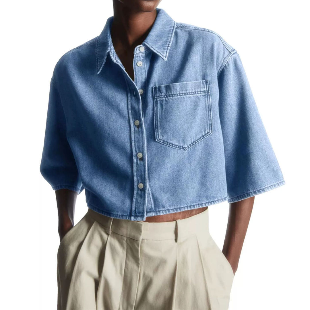 Erin | Cropped Button-Down Denim Shirt Jacket
