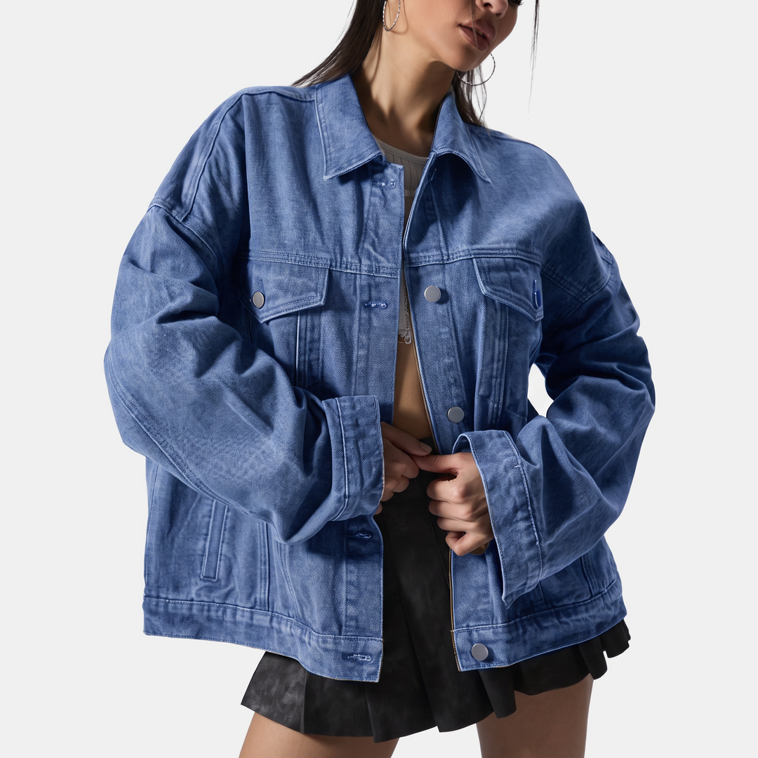 Women's Button Front Drop Shoulder Long Sleeve Denim Jacket