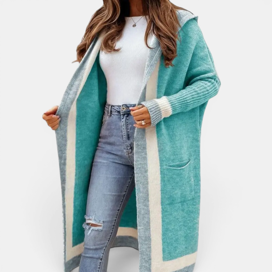 Rosie | Cosy Striped Hooded Long Cardigan