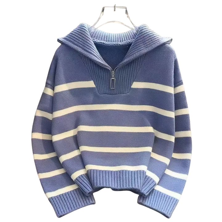 Ruby | Striped Contrast Half-Zip Sweater