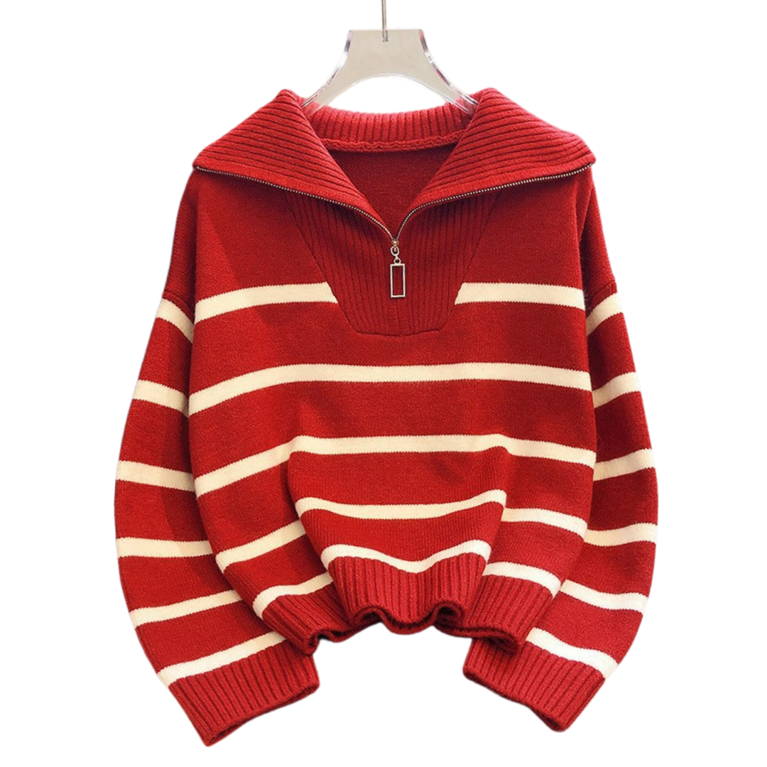 Ruby | Striped Contrast Half-Zip Sweater