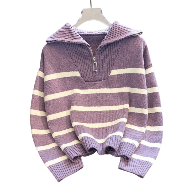 Ruby | Striped Contrast Half-Zip Sweater
