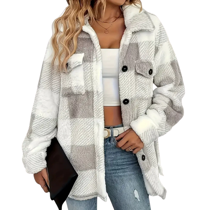 Layla | Cosy Plaid Fuzzy Button Coat Jacket