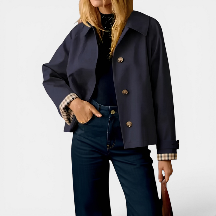Hayley | Plaid-Lined Cropped Trench Coat