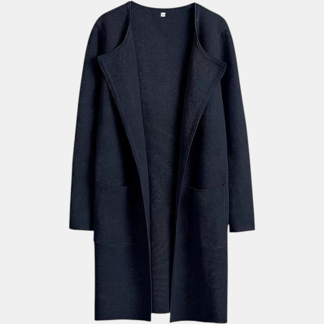 Women's Suit Collar Open Front Longline Knit Cardigan