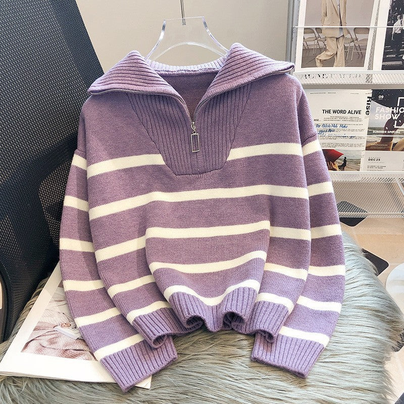 Jacinta | Chic Striped Long Sleeve Collared Top