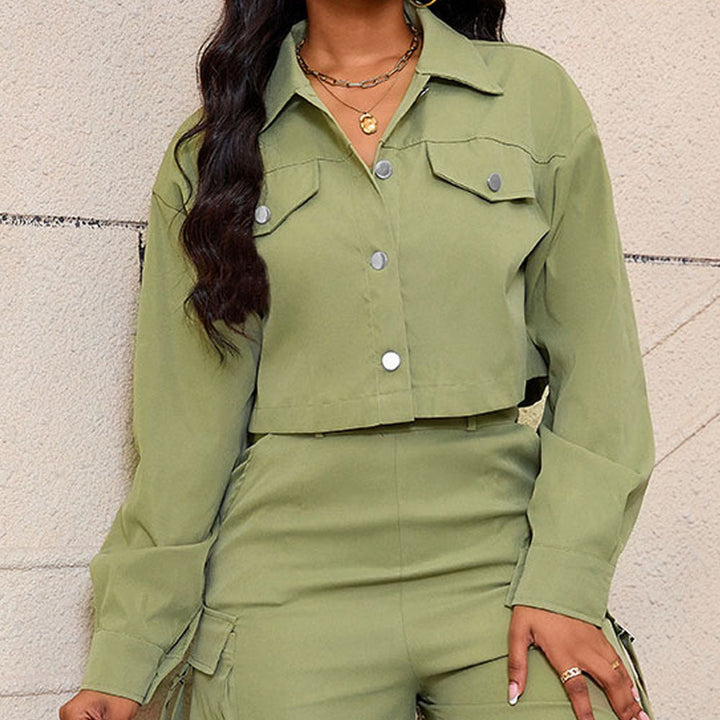 Saskia | Casual Button Down long Sleeve Crop Jacket
