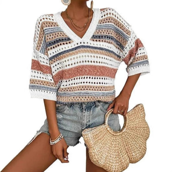 Sienna | Casual Striped Crochet V-Neck Summer Top