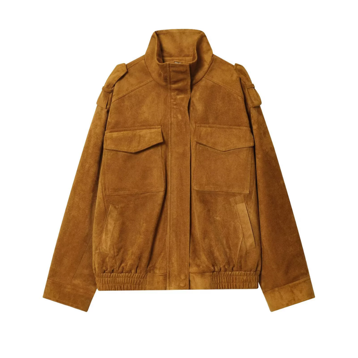Millie | Suede Texture Bomber Jacket