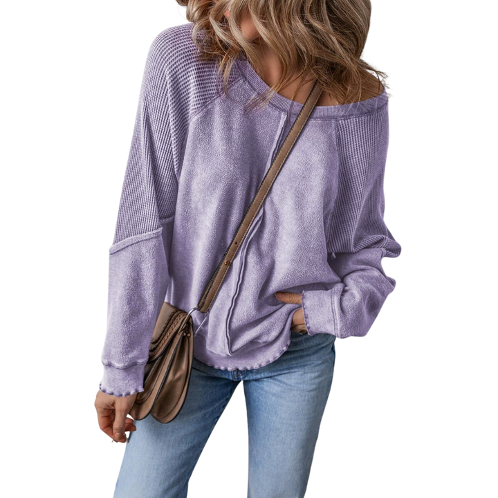 Georgia | Relaxed Waffle Knit Raglan Sweatshirt