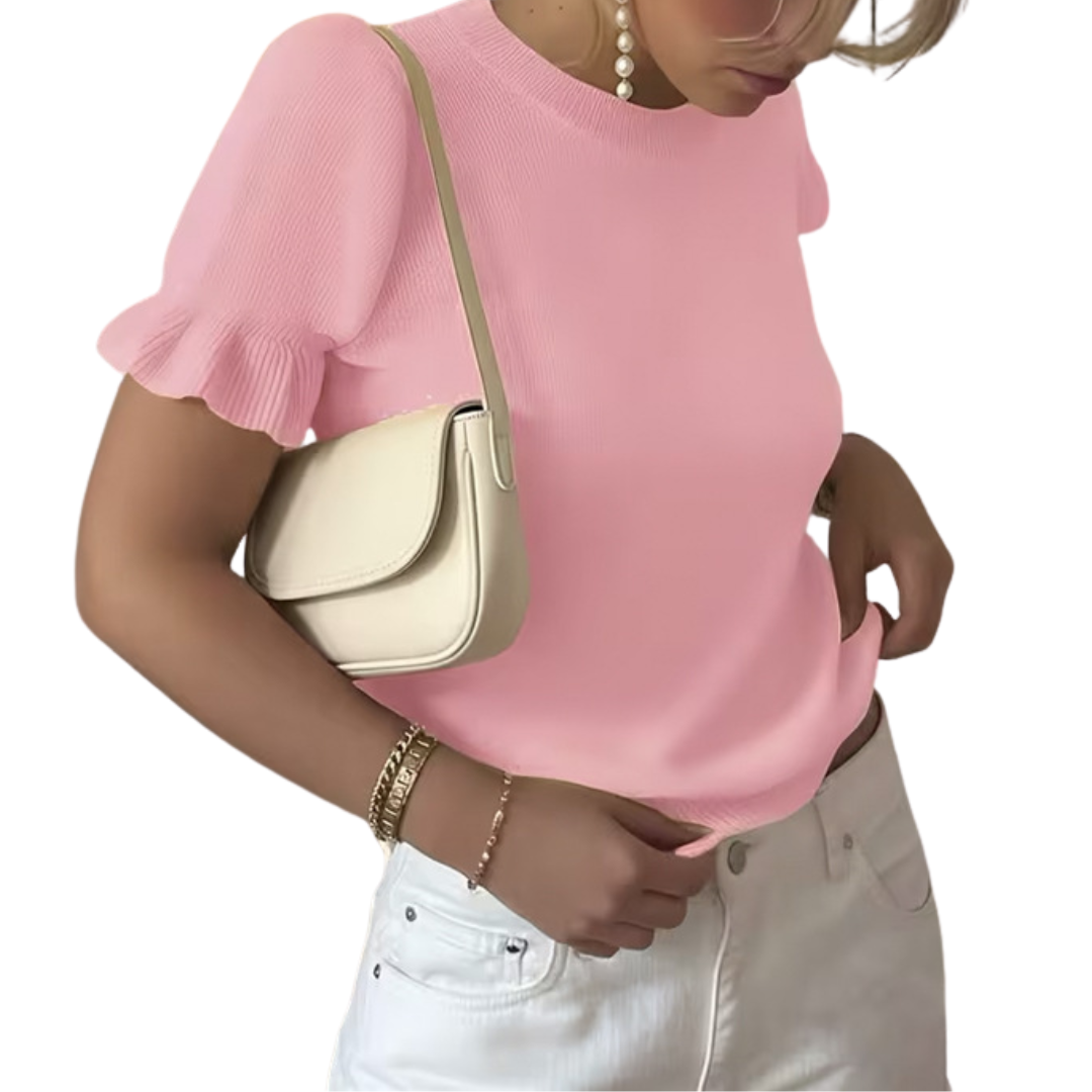 Charlotte | Relaxed Knit Pleated Short Sleeve Top