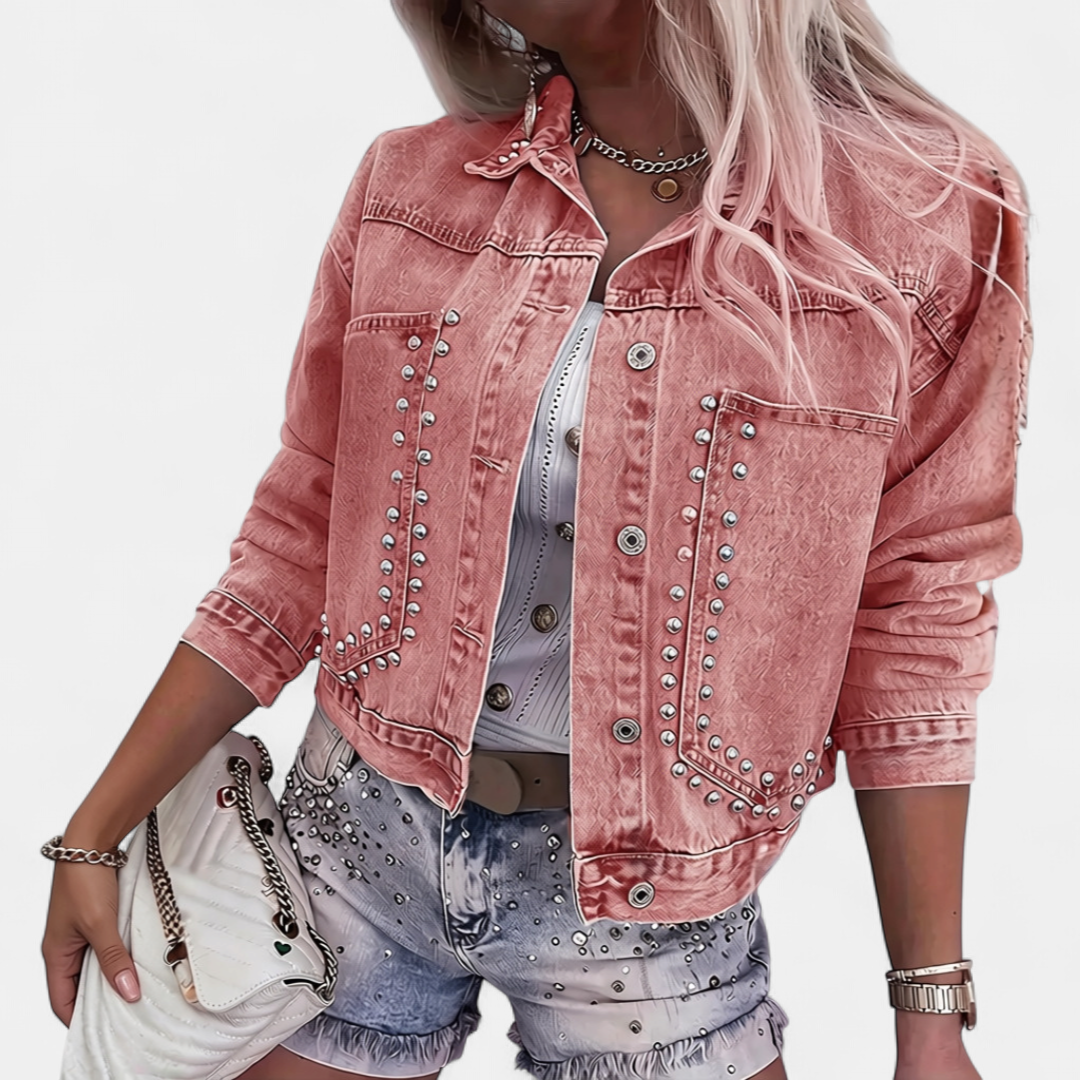 Naomi | Studded Lapel Rivet Denim Jacket
