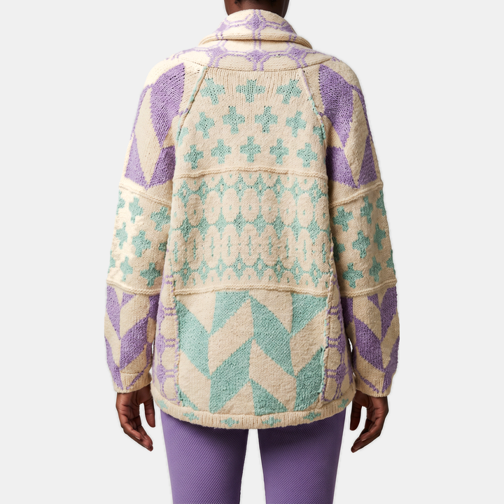 Women's Y2K Abstract Print Button Down Oversized Knit Cardigan