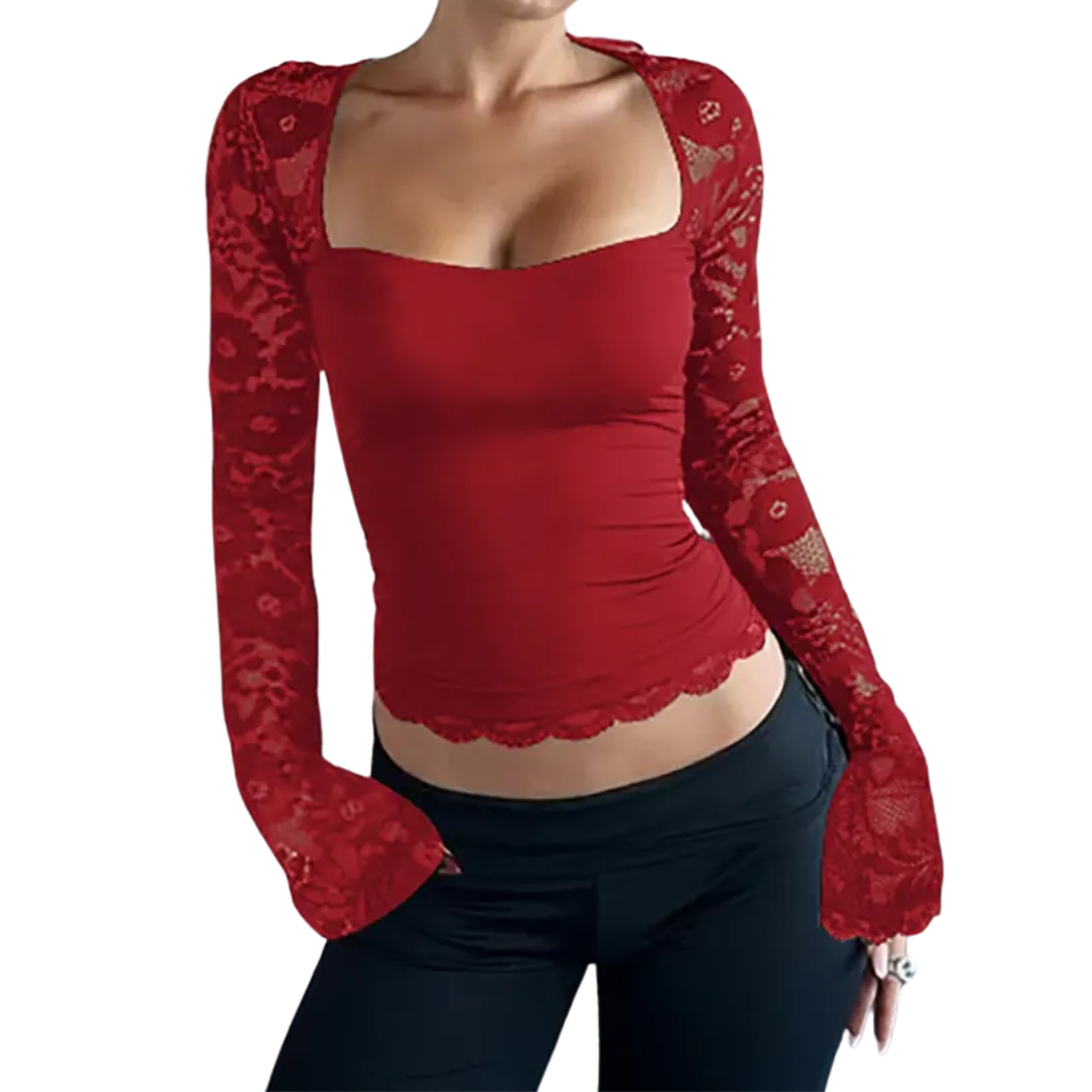 Yasmin | Sheer Lace Floral Ruffle Tee