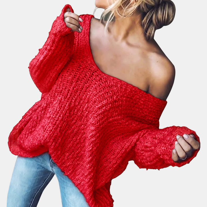 Women's Drop Shoulder Hollow Knit Pullover V | Neck Sweater