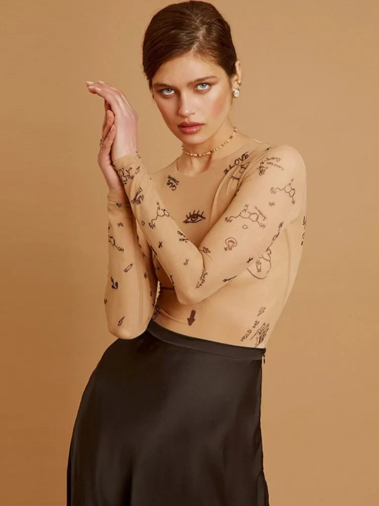 Lauren | Modern Print Mesh Bodysuit