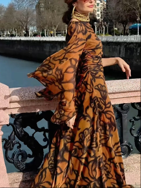 Petra | Long dress with print glamor for the beach brown
