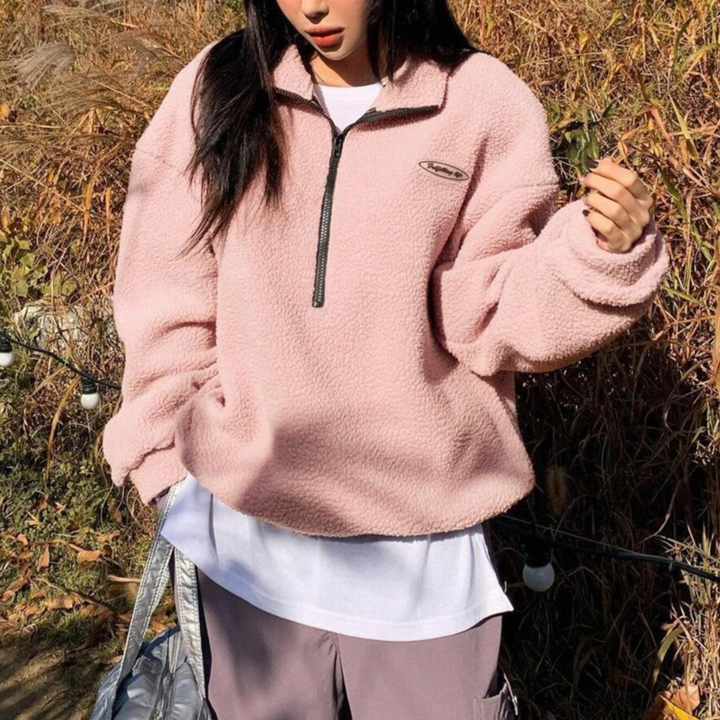 Phoebe | Comfy Fuzzy Half Zip Long Sleeve Sweatshirt