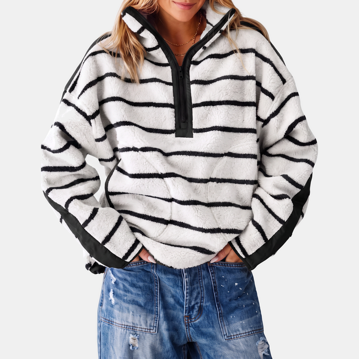 Women's Colorblock Half Zip Teddy Fleece Sweatshirt