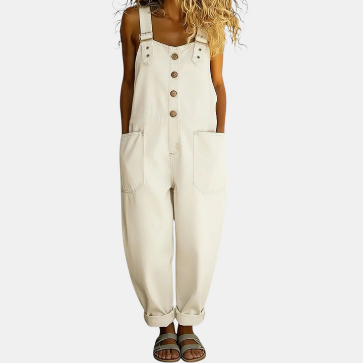 Women's Washed Loose Fit Bib Overall Wide Leg Denim Jumpsuit