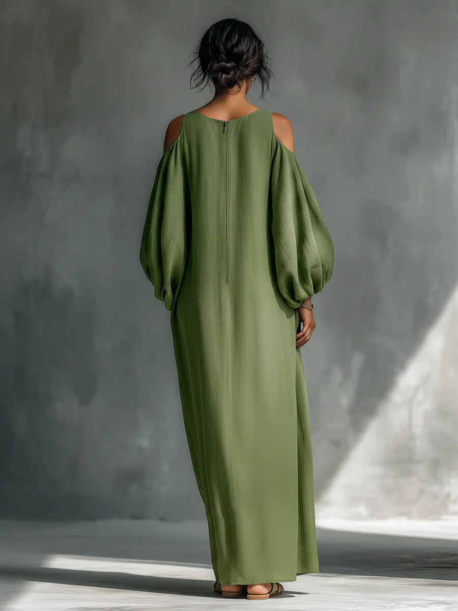 Victoria | Maxi dress with puff sleeves green