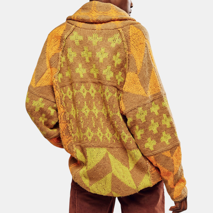 Women's Y2K Abstract Print Button Down Oversized Knit Cardigan