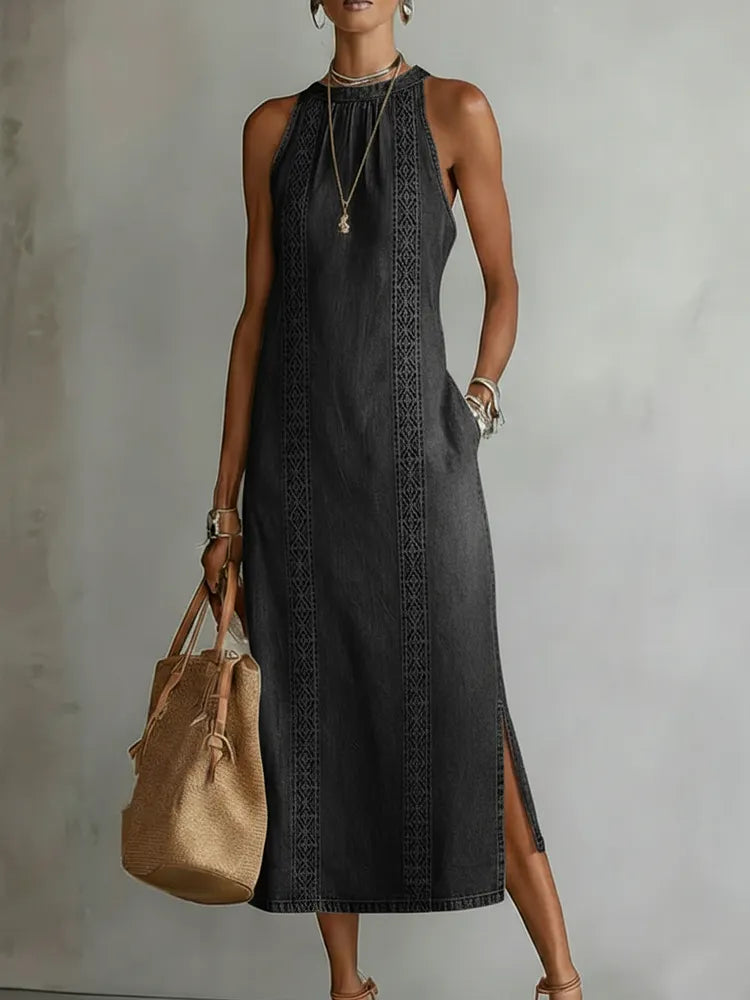 Zoe - Retro Lace Denim Dress