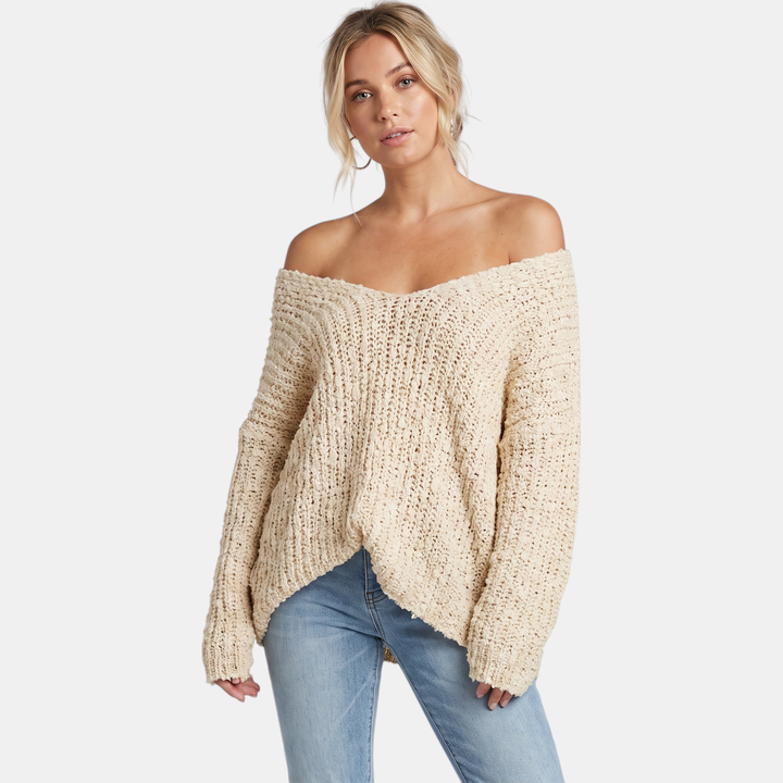 Women's Drop Shoulder Hollow Knit Pullover V | Neck Sweater