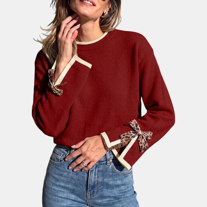 Women's Bow Cuff Crew Neck Knit Pullover Sweater