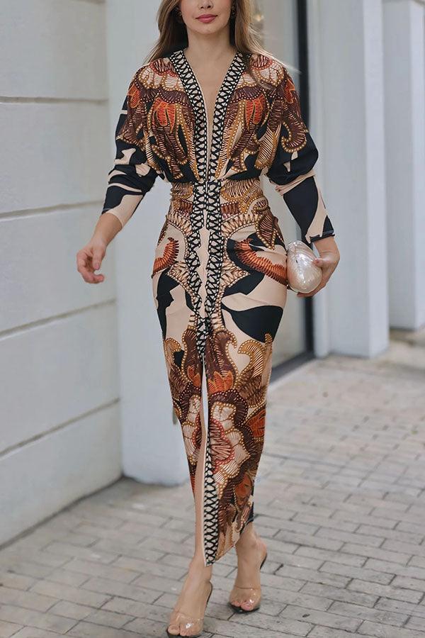 Monica | Midi dress with dolman with print unique summer sun