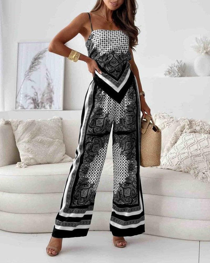Lilly | Elegant two-piece set with top with laces and pants ready for vacation