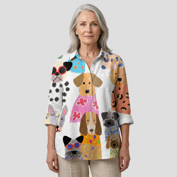 Georgia | Casual blouse with colorful cartoon dog