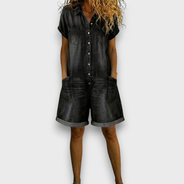 Alice - Vintage Short Jumpsuit in Cotton with Denim Look